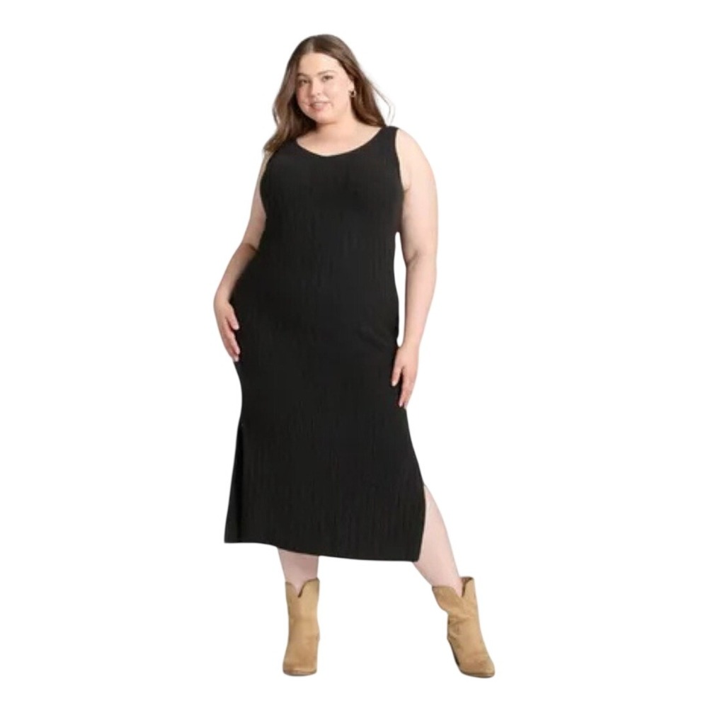 Universal‎ Thread Women's Black Ribbed Knit V-Neck Maxi Sweater Dress Size XXL